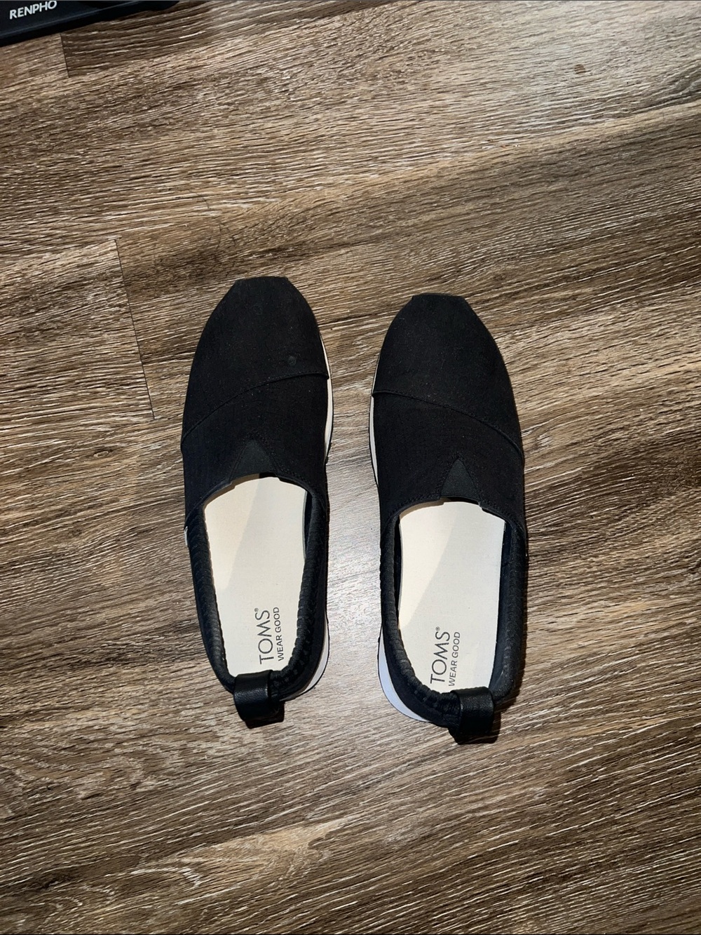 Toms Black Canvas Slip-On Sneakers with White Sole